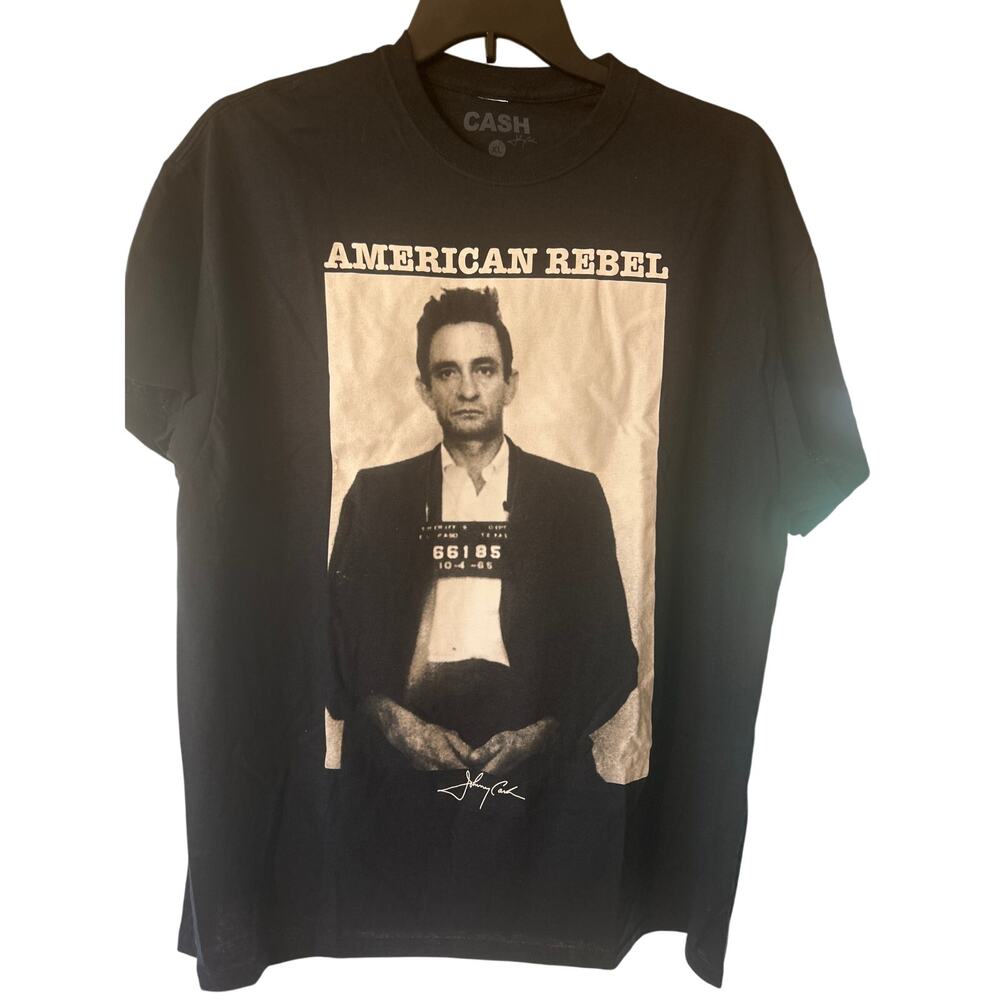 Johnny Cash American Rebel Mug Shot Graphic T-shirt Men Adult Extra Large Black
